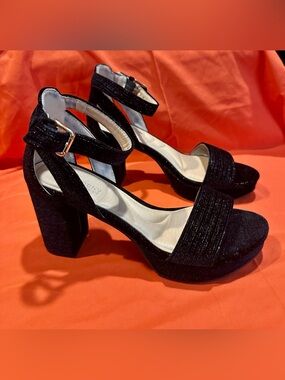 Strappy Black Block Heel 3” Sandals with Ankle Buckle